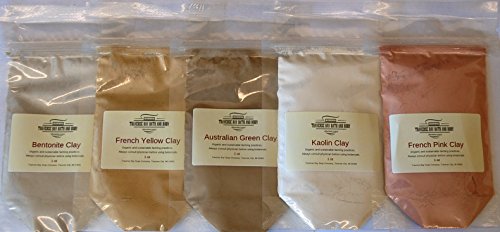 Product Cover Clay Sampler - 5oz (Five 1 oz Packages) - Soap Making Supplies. Australian Green Clay, Bentonite Clay, Kaolin Clay, French Pink Clay, French Yellow Clay.