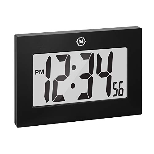 Product Cover Marathon Large Digital Wall Clock with Fold-Out Table Stand. Size is 9 inches with Big 3.25 Inch Digits - Batteries Included - CL030064BK (Black)