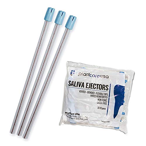 Product Cover 1000 Dental Disposable Saliva Ejectors, Clear Body Blue Tip, Evacuation Suction Tips Case of 1000, Made in Italy