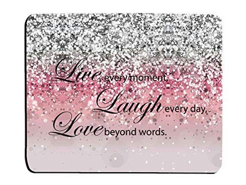 Product Cover Glitter Mouse Pad Pink Sparkle Quote Live Love Laugh Customized Rectangle Non-Slip Rubber Mouse pads Gaming Mouse Pad
