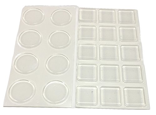 Product Cover 1 Inch Clear Adhesive Bumpers Combo Pack (Square, Circle) - Made in USA - Set of 23 Transparent Glass Protective Pads, Self Stick Rubber Pads for Glass Table Top, Furniture Feet, Picture Frames