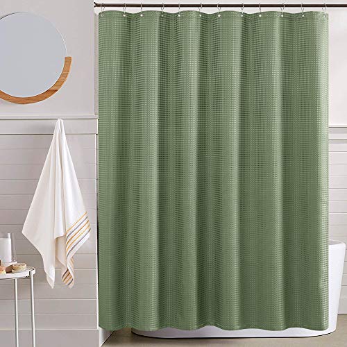 Product Cover jinchan Waterproof Shower Curtain Olive Waffle Weave Fabric Shower Curtain Rust-Resistant Metal Grommets Top for Bathroom Green 70x72