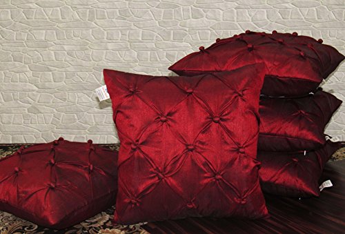 Product Cover Zikrak Exim Set of 5 Maroon Smocking Cushion Covers 40X40 cm (16X16 inches)