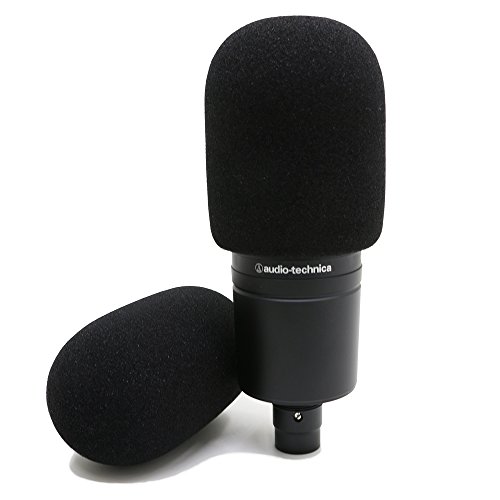 Product Cover YOUSHARES Audiotechnica AT2020 Foam Mic Windscreen - 2 Pack Large Size Microphone Cover Pop Filter for Audio Technica AT2020 and Other Large Microphones (Black)