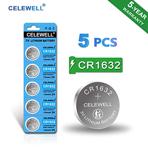 Product Cover 【5-Year Warranty】 CELEWELL CR1632 Battery Lithium 3v for Garmin Vivofit Jr Key Fob Replacement (5 Pack)