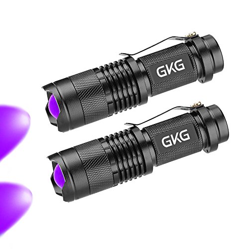 Product Cover 2Pack UV Flashlight Black Light, GKG Scorpion UV Flashlight, Ultraviolet Flashlight With 3 Light Modes & Zoom Function, Mini UV Black Light - Pet Urine and Stains Detector, Bed Bug, Scorpion Hunting