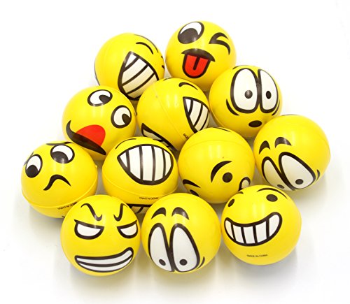 Product Cover FIVOENDAR 2.5 inch Yellow Kids Adults Favor at School Fun Face Stress Balls Cute Hand Wrist Stress Reliefs Squeeze Balls - School Office Holiday Gift Party Favors (12 Pack)