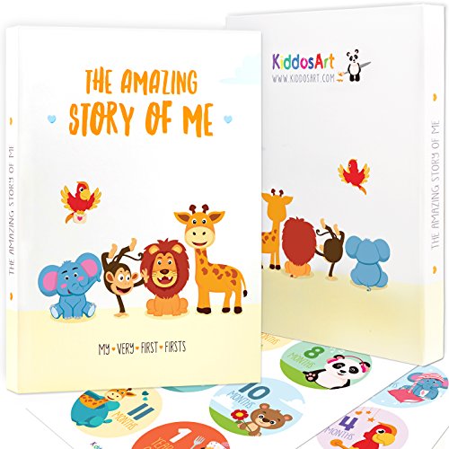 Product Cover Limited Promo: The Amazing Baby Memory Book by KiddosArt. Keepsake Journal | Scrapbook | Photo Album, Record Memories and Milestones of The First 5 Years On 72 Beautiful Pages. Baby Shower Gift Set