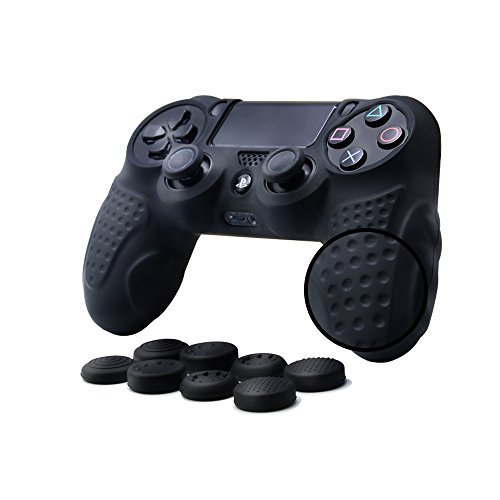 Product Cover CHINFAI PS4 Controller DualShock4 Skin Grip Anti-Slip Silicone Cover Protector Case for Sony PS4/PS4 Slim/PS4 Pro Controller with 8 Thumb Grips (Black)