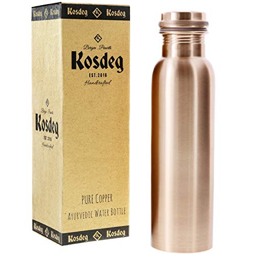 Product Cover Kosdeg Copper Water Bottle 34 Oz Extra Large - An Ayurvedic Copper Vessel - Drink More Water, Lower Your Sugar Intake And Enjoy The Health Benefits Immediately