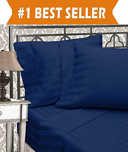 Product Cover Elegant Comfort Best, Softest, Coziest 6-Piece Sheet Sets! - 1500 Thread Count Egyptian Quality Luxurious Wrinkle Resistant 6-Piece Damask Stripe Bed Sheet Set, Queen Navy