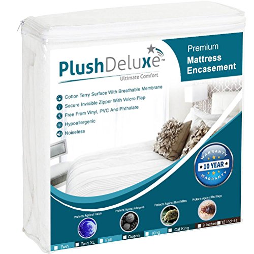Product Cover Premium Zippered Mattress Encasement, 100% Waterproof, Bed Bug/Dust Mite Proof and Hypoallergenic Cotton Terry Surface, 6 Sided Mattress Protector (Fits 12-15 Inches H) Queen Size, 10-Year Warranty