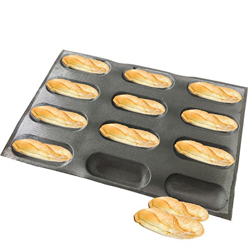 Product Cover Bluedrop Silicone Baby Sandwich Forms Hot Dog Bread Molds Eclair Sheets Non Stick Bakery Trays Half Sub Roll Baking Sheets 12 Caves 6.5 Inch