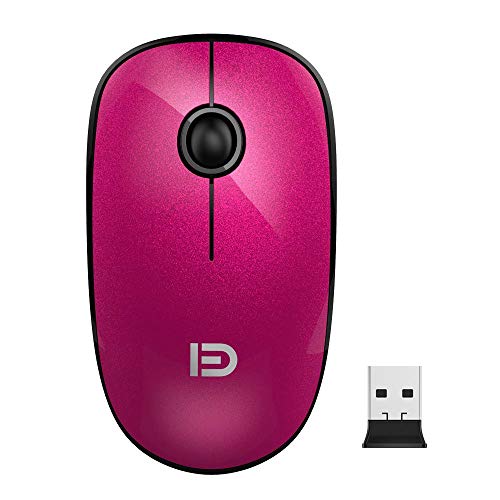 Product Cover FD Silent Wireless Mouse, V8 2.4G Fashion Power Ultrathin Cordless Mouse with Nano Receiver & Battery 1500 DPI Precise Control for Notebook Computer PC Laptop MacBook and Chromebook (Rose Red)
