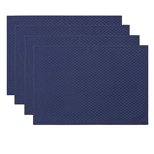 Product Cover ColorBird Elegant Waffle Jacquard Doily Place Mat Water Resistant Spillproof Microfiber Fabric Table Placemats, 13 x 19 Inch, Set of 4, Navy Blue