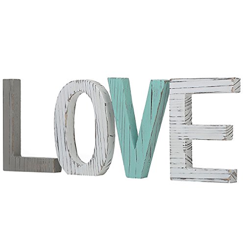 Product Cover MyGift Distressed Multi Colored Wood Block Love Sign, Decorative Wooden Cutout Letters