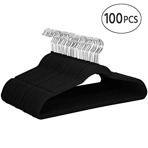 Product Cover Yaheetech Non Slip Velvet Hangers - 100 Pack Clothes Hanger Hook Swivel 360 - Black