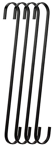 Product Cover RuiLing 4-Pack 12 Inch Black Chrome Finish Steel Hanging Flat Hooks - S Shaped Hook Heavy-Duty S Hooks, for Kitchenware, Pots, Utensils, Plants, Towels, Gardening Tools, Clothes