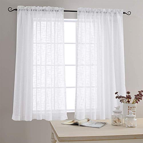 Product Cover Linen Textured Sheer Window Curtains for Bedroom 63 inches Long White Sheer Curtain for Living Room Drapes Rod Pocket 2 Panels