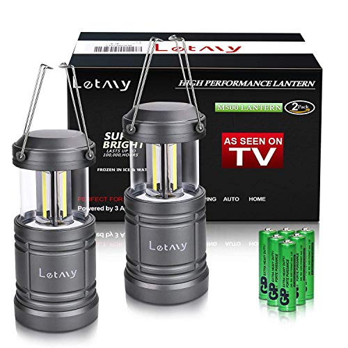 Product Cover LETMY 2 Pack Camping Lantern with 6 AA Batteries - Magnetic Base - New COB LED Technology Emits 500 Lumens - Collapsible, Waterproof, Shockproof LED Lantern for Emergency, Hurricane, Storms, Outage
