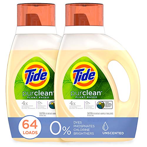 Product Cover Tide Purclean Plant-Based Laundry Detergent Liquid, Unscented, HE Compatible, 50 oz, Pack of 2, 64 Loads Total (Packaging May Vary)