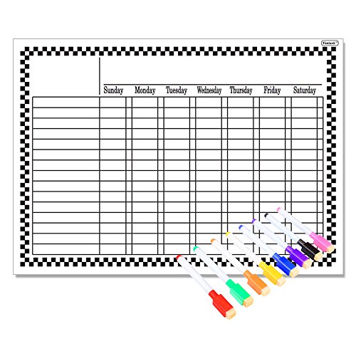 Product Cover Magnetic Refrigerator Chalkboard (8 Free Markers), Dry Erase Board, Chore, Responsibility, Activity, Reward Star Chart(White 16inch X 12inch Horizontal Flat Pack)