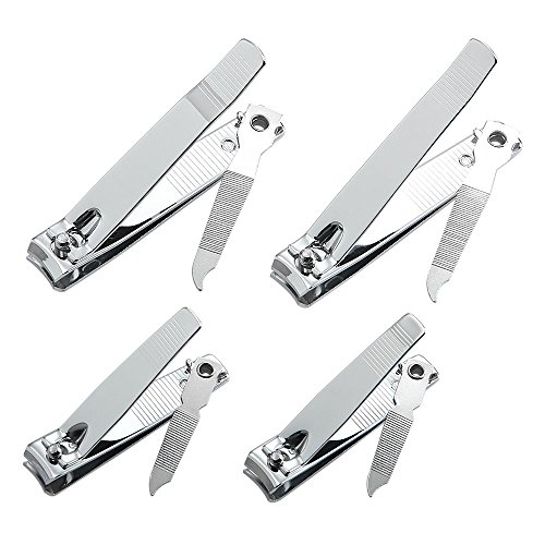 Product Cover 4 Pcs Professional Stainless Steel Toenail Clipper and Fingernails by QLL - Swing Out Nail Cleaner/File - Sharpest Stainless Steel Clipper - Wide Easy Press Lever - Best Quality Nail Cutter