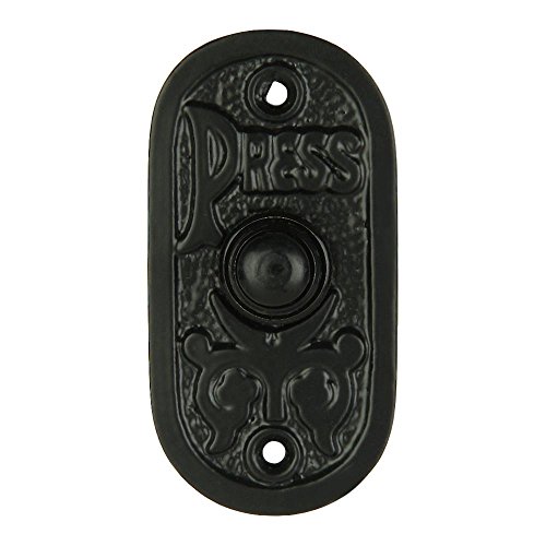 Product Cover Wired Iron Doorbell Chime Push Button in Black Powder Coat Finish Vintage Decorative Door Bell with Easy Installation, 3 1/8
