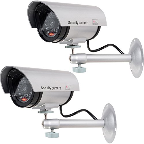 Product Cover WALI Bullet Dummy Fake Surveillance Security CCTV Dome Camera Indoor Outdoor with 1 LED Light, Security Alert Sticker Decals (TC-S2), 2 Packs, Silver, WL-TC-S2