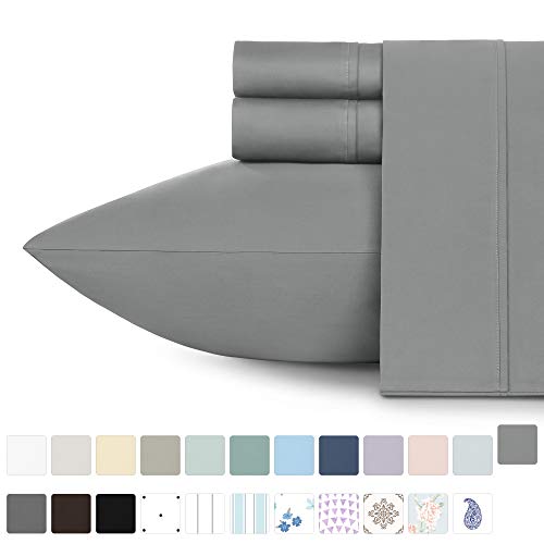 Product Cover 400 Thread Count 100% Cotton Sheet Set, Slate Grey Queen Sheets 4-Piece Long-staple Combed Pure Natural Best Cotton Bed Sheets For Bed, Soft & Silky Sateen Sheets Fits Mattress Up to 18'' Deep Pocket