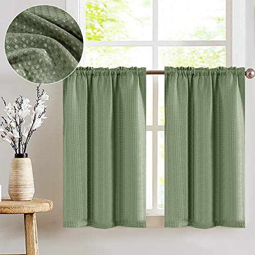 Product Cover jinchan Water-Proof Waffle-Weave Textured Tier Curtains for Kitchen Window Curtains for Bathroom Shower Window Curtain 72-inch x 36-inch Sage Two Panels
