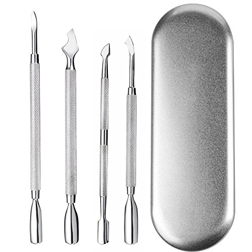 Product Cover Cuticle Pusher Remover Kit, Cuticle Tools, Manicure Sets, Double Ended, Stainless Steel 4 Piece in Tin Box
