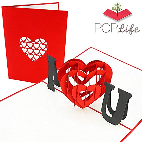 Product Cover PopLife I Love You Heart 3D Valentines Pop Up Card - Mothers Day Card, Anniversary Pop Up, Happy Birthday, Engagement - Gift for Her - Folds Flat for Mailing - for Mother, for Daughter, for Wife
