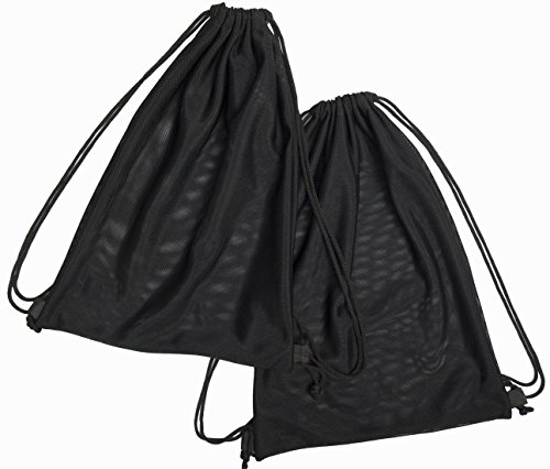 Product Cover Sun Life Style 2 Multi Functional Mesh Bag with Drawstring Shoulder Straps for Swimming, Beach, Diving, Travel, Gym - 2 Pack Black (16 x 12 inch, Wet-or-Dry-Environment)