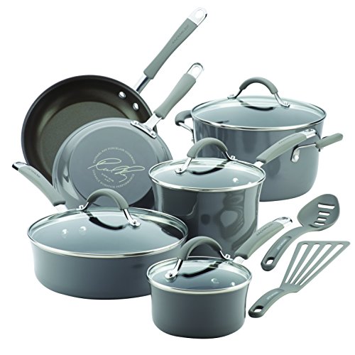 Product Cover Rachael Ray 16802 Cucina Nonstick Cookware Pots and Pans Set, 12 Piece, Sea Salt Gray