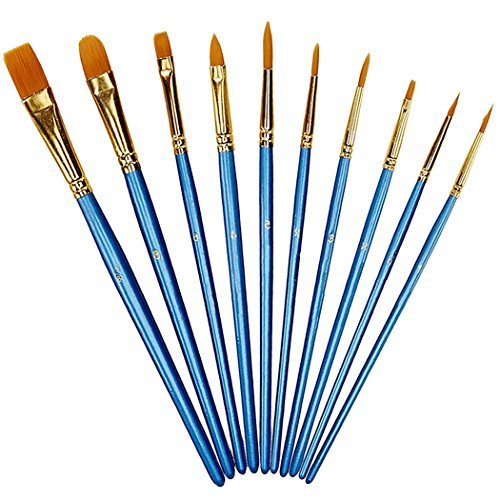 Product Cover Xubox Pointed-Round Paintbrush Set, 10 Pieces Round Pointed Tip Nylon Hair Artist Detail Paint Brushes Set for Fine Detailing & Art Painting, Acrylic Watercolor Oil, Nail Art, Miniature Painting, Blue