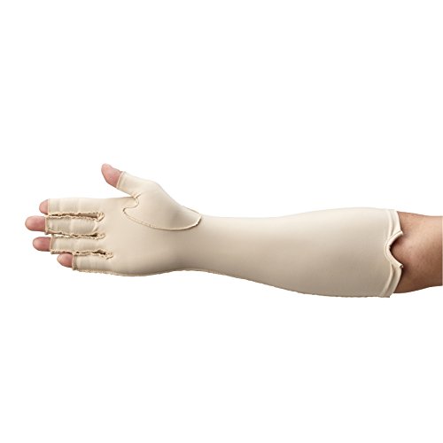 Product Cover Rolyan Forearm Length Right Compression Glove, Open Finger Compression Sleeve to Control Edema and Swelling, Water Retention, and Vericose Veins, Covers Fingers to Forearm on Right Arm, Medium
