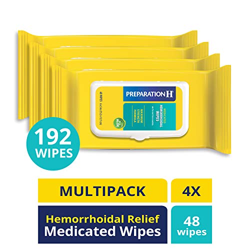 Product Cover Preparation H Flushable Medicated Hemorrhoid Wipes, Maximum Strength Relief with Witch Hazel and Aloe, 48 Count, Pack of 4