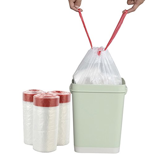 Product Cover Pekky 2.6 Gallon Small Drawstring Trash Bags, Clear, Heavy Duty, 120 Counts/ 3 Rolls
