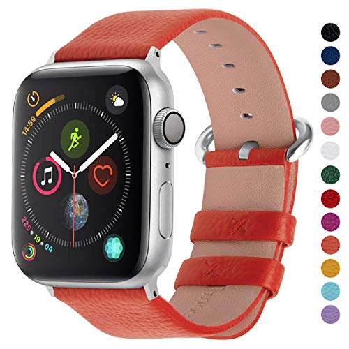 Product Cover Fullmosa Compatible Apple Watch Band 42mm 44mm 40mm 38mm Calf Leather Compatible iWatch Band/Strap Compatible Apple Watch Series 5 Series 4 Series 3 Series 2 Series 1, 44mm 42mm Orange