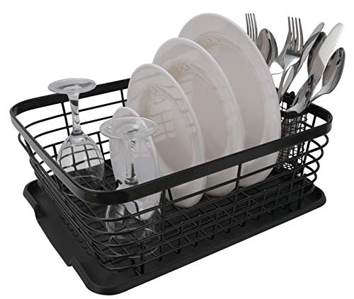 Product Cover TQVAI Kitchen Dish Drainer Drying Rack with Drainboard Set and Full-Mesh Silverware Utensils Holder, Black