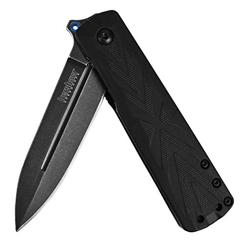 Product Cover Kershaw Barstow (3960); All Black Pocket Knife with 3 Inch Stainless Steel Spear Point Blade; Features SpeedSafe Assisted Opening, Reversible Pocket Clip, Flipper and Secure Frame Lock; 3.4 OZ