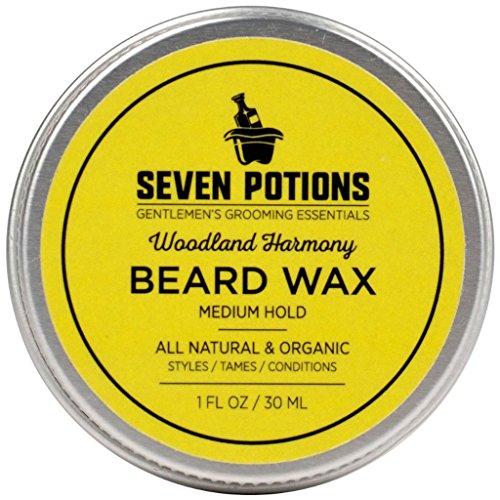 Product Cover Seven Potions Beard Wax 1 oz. Natural And Organic Beard Styling Wax For Medium Hold. Shape And Nourish Your Beard While Looking Natural. Doesn't Make The Beard Stiff (Woodland Harmony)