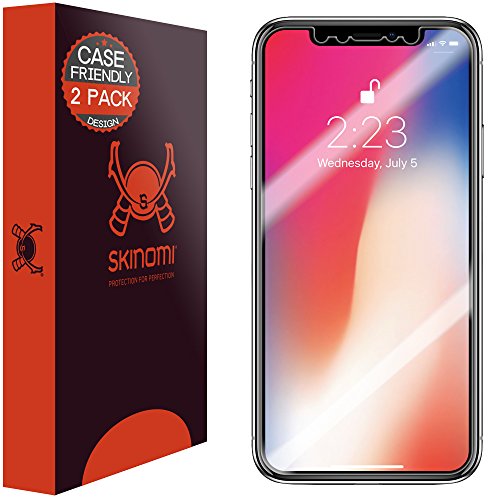 Product Cover Skinomi Screen Protector Compatible with Apple iPhone X (2-Pack)(Case Compatible) Clear TechSkin TPU Anti-Bubble HD Film