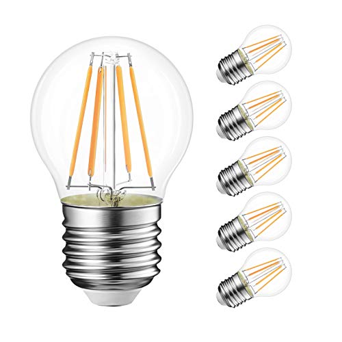 Product Cover G14 LED Filament Globe Bulb 4W(40W Equivalent), LVWIT Dimmable 3000K Soft White E26 Screw Base, Decorative Edison Light Bulb, UL-Listed(6-Pack)