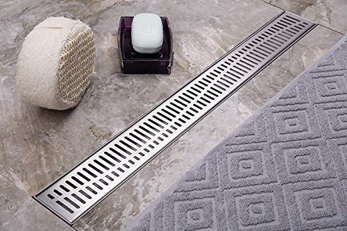 Product Cover Neodrain 24-Inch Linear Shower Drain with Removable Wave Pattern Grate,Professional Brushed 304 Stainless Steel Rectangle Shower Floor Drain Manufacturer,With Leveling Feet,Hair Strainer