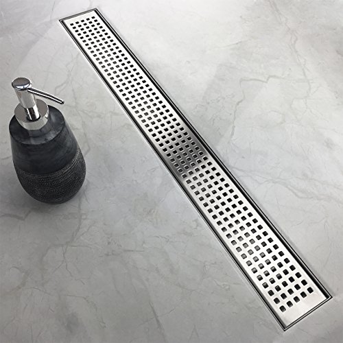 Product Cover Neodrain 28-Inch Linear Shower Drain with Removable Quadrato Pattern Grate,Professional Brushed 304 Stainless Steel Rectangle Shower Floor Drain Manufacturer,With Leveling Feet,Hair Strainer