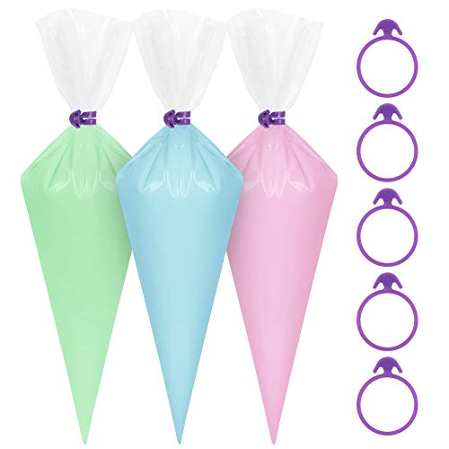 Product Cover Kootek 100 Pack 16 Inch Extra Thick Pastry Bags Large Disposable Icing Decorating Bags Cake Piping Bags with 5 Bag Ties for all Sized Tips Kit and Couplers Baking Cupcakes Cookies Candy Supplies Tool
