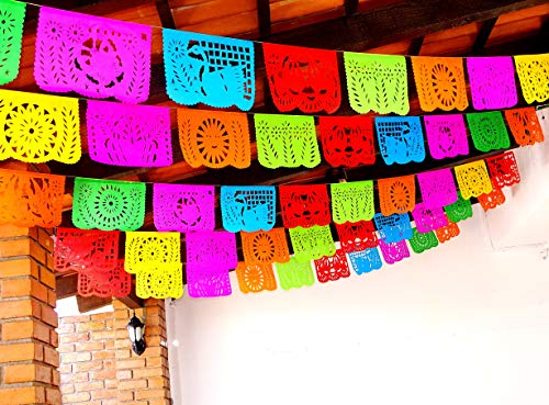 Product Cover 5 Pk Mexican Fiesta Decorations, Papel Picado Banner 60 ft total, Papel Picado tissue PAPER garland, Mexican theme party supplies for Weddings, Birthdays, Taco Mexican Paper Flags Paper Picado WS100