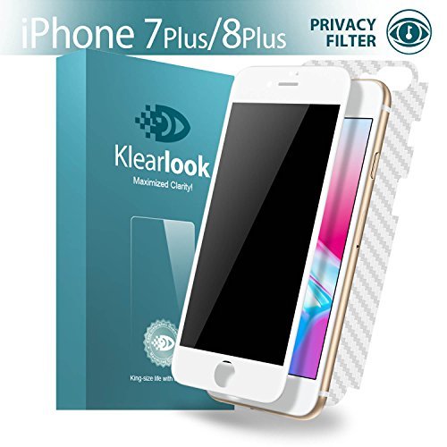 Product Cover Klearlook [Privacy Series] Anti-Spy iPhone 7 Plus iPhone 8 Plus Tempered Glass Screen Protector and Back Carbon Fiber Film for Apple iPhone 7 Plus, iPhone 8 Plus White Frame (1+1 Pack)